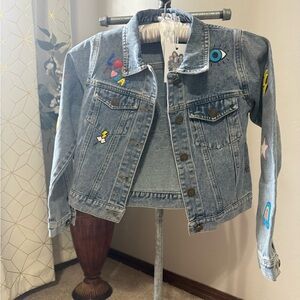 Lola + The Boys Light Blue Denim Jacket with Colorful Patch Details